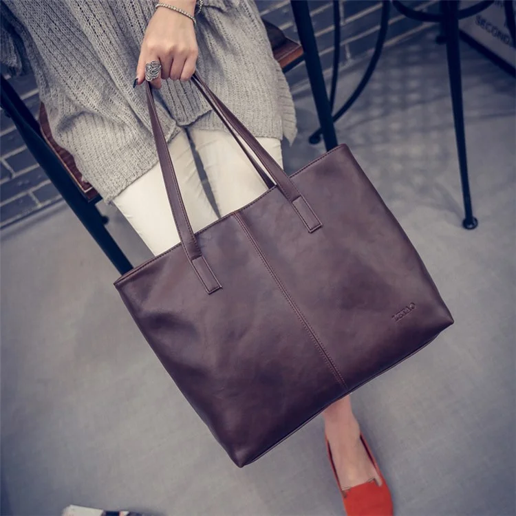 Fashion PU Leather Handbag Single Shoulder Bag for Women - Red Brown