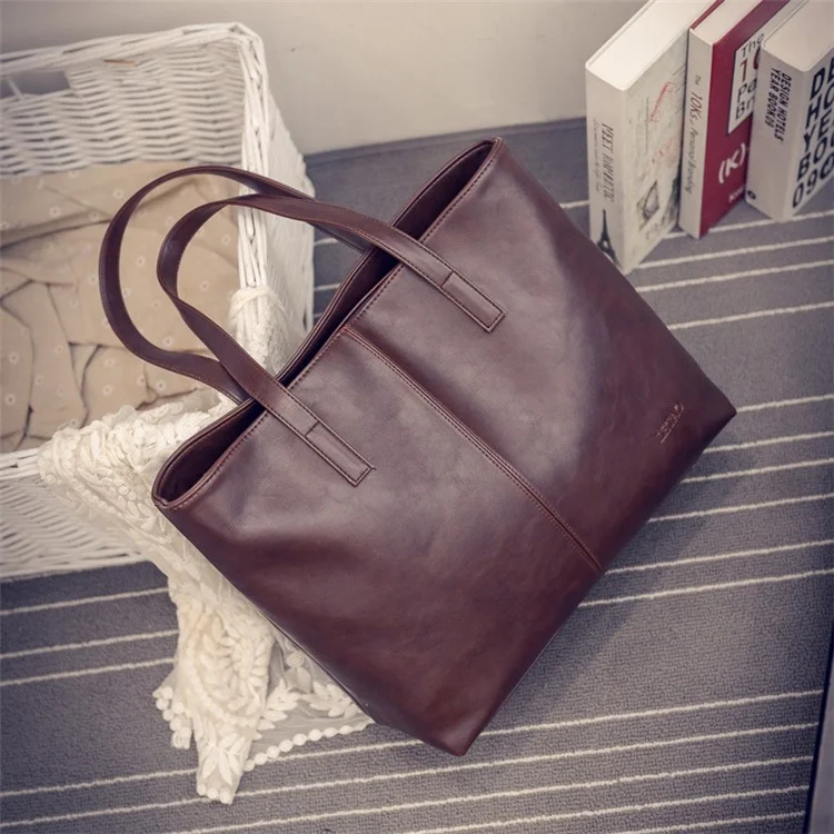 Fashion PU Leather Handbag Single Shoulder Bag for Women - Red Brown