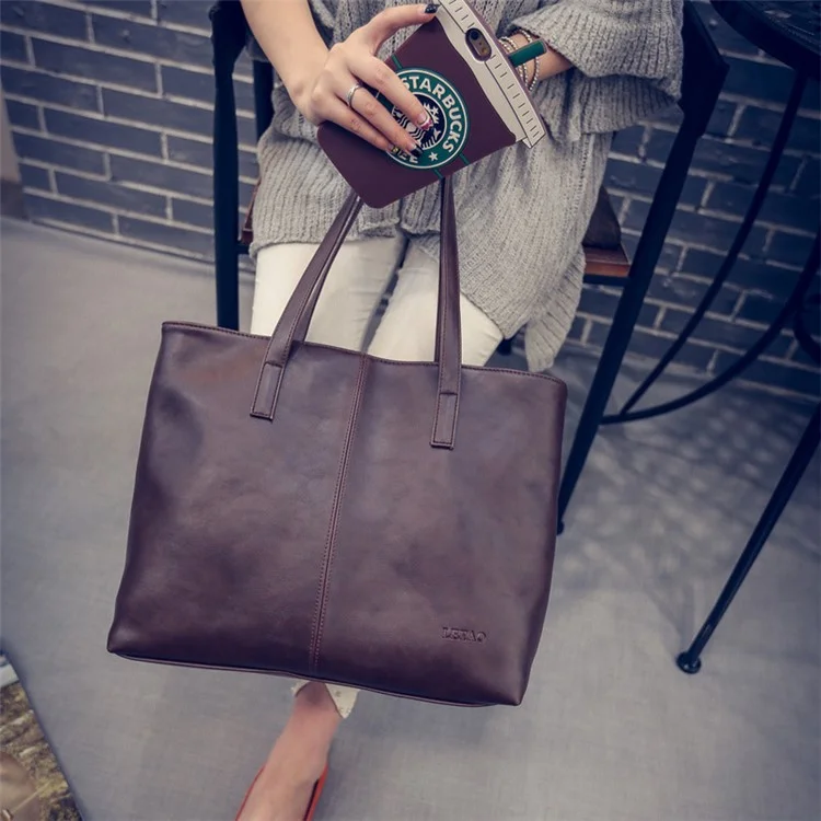 Fashion PU Leather Handbag Single Shoulder Bag for Women - Red Brown