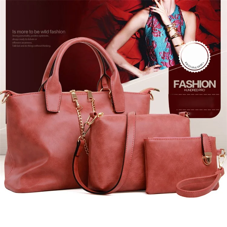 3Pcs/Set Fashion Women Faux Leather Handbag Messenger Bag - Watermelon Red