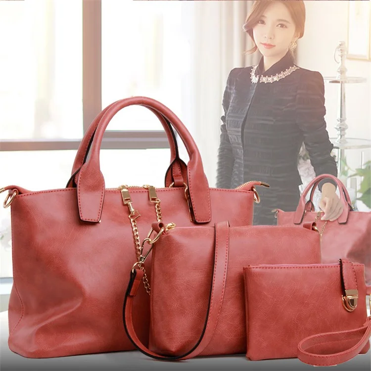3Pcs/Set Fashion Women Faux Leather Handbag Messenger Bag - Watermelon Red