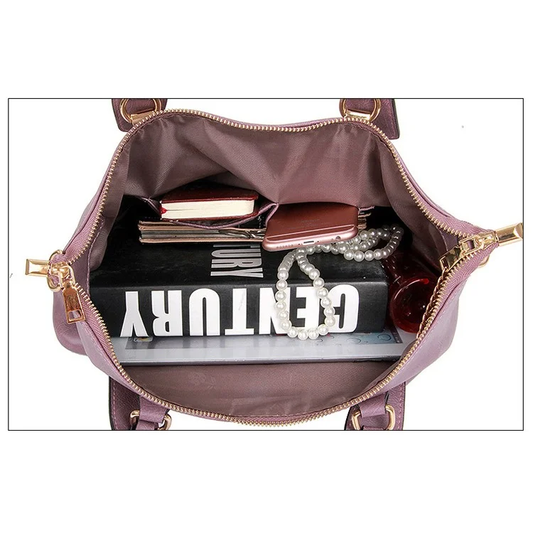 3Pcs/Set Elegant Women Faux Leather Handbag New Fashion Shoulder Bag - Purple