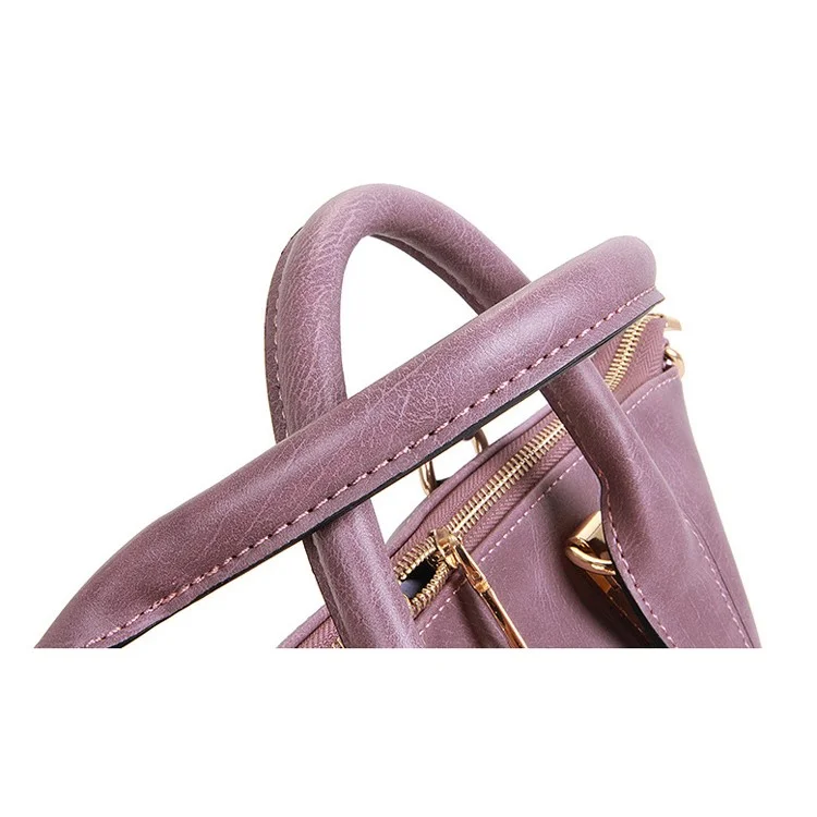 3Pcs/Set Elegant Women Faux Leather Handbag New Fashion Shoulder Bag - Purple