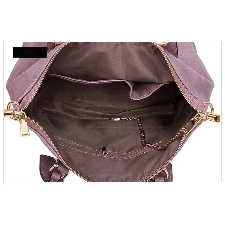 3Pcs/Set Elegant Women Faux Leather Handbag New Fashion Shoulder Bag - Purple