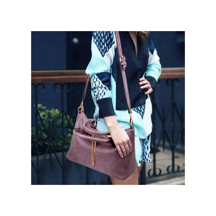 3Pcs/Set Elegant Women Faux Leather Handbag New Fashion Shoulder Bag - Purple