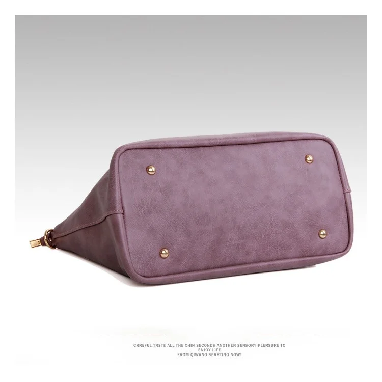3Pcs/Set Elegant Women Faux Leather Handbag New Fashion Shoulder Bag - Purple