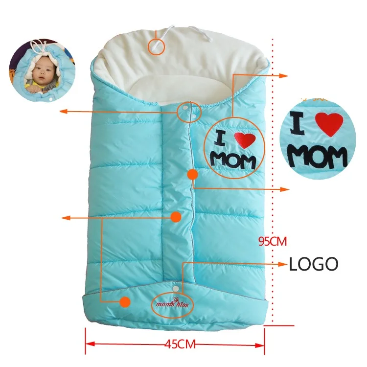 Warm Cotton Baby Stroller Envelope Thick Sleeping Bag for Winter Use - Dark Blue