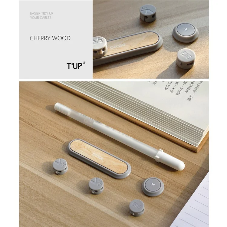 BCASE TUP2 Wooden Magnetic Cable Clips Multipurpose Desktop Cord Management - Cherry Wood