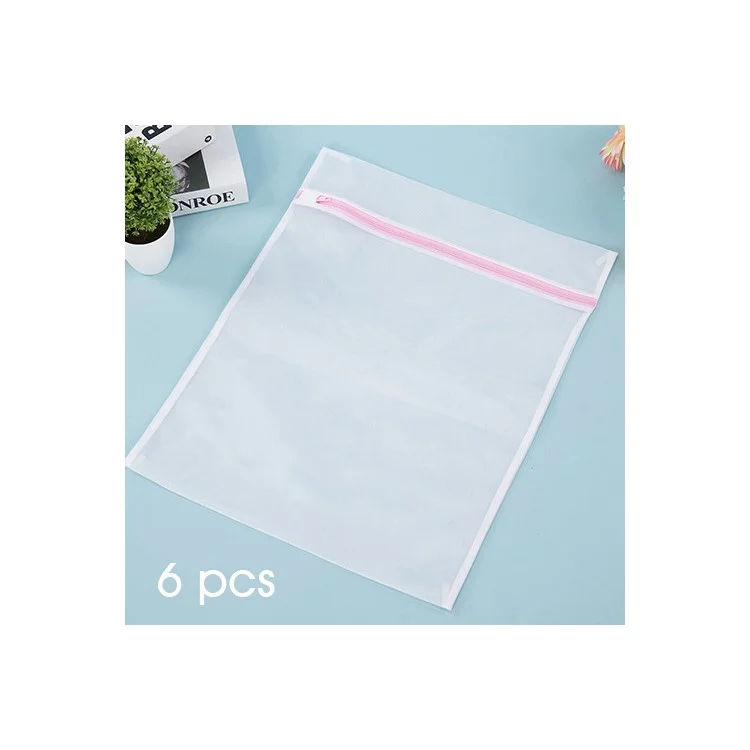 7Pcs/Lot Square Fine Mesh Zippered Washing Bags Thickened Laundry Bag (6 x Size 50 x 60cm + 1 x Size 15 x 16cm)