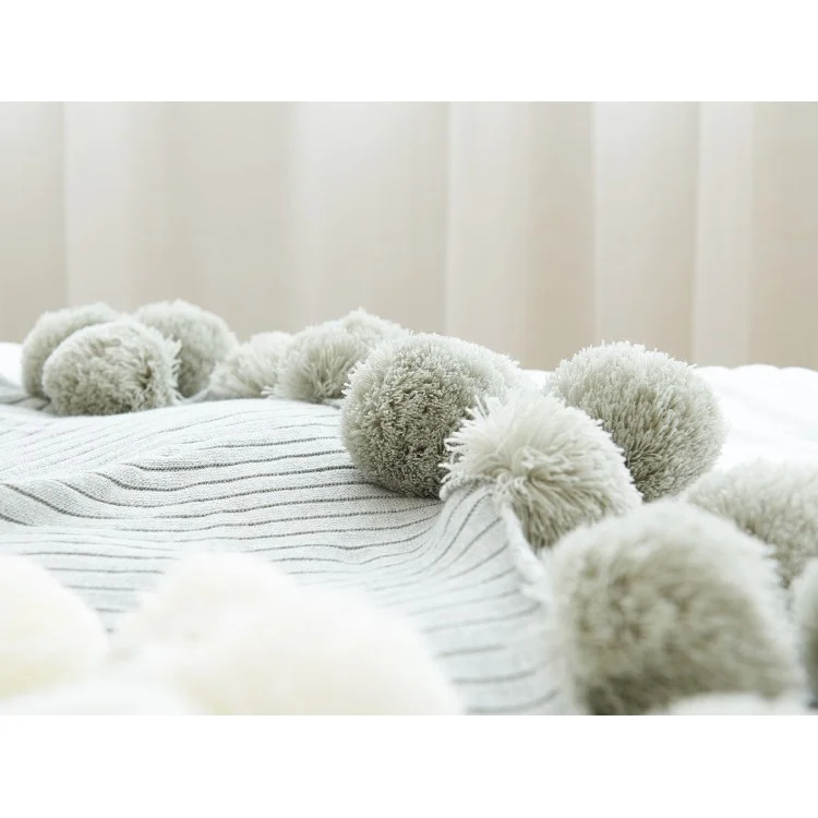 Pure Cotton Soft Baby Swaddling Knitted Blanket with Balls, Size: 100 x 105cm - Grey
