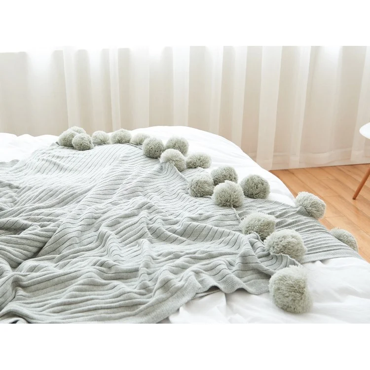 Pure Cotton Soft Baby Swaddling Knitted Blanket with Balls, Size: 100 x 105cm - Grey