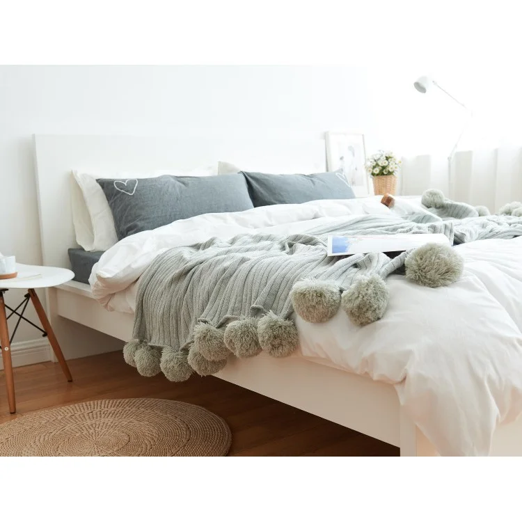Pure Cotton Soft Baby Swaddling Knitted Blanket with Balls, Size: 100 x 105cm - Grey