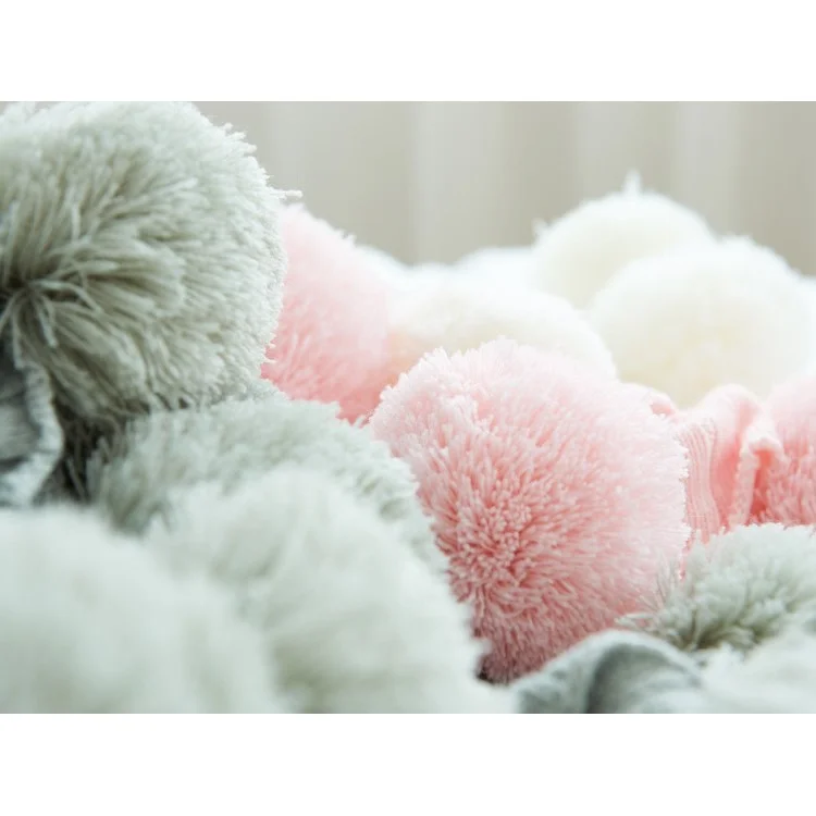 Pure Cotton Soft Baby Swaddling Knitted Blanket with Balls, Size: 100 x 105cm - Grey