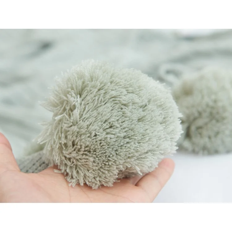 Pure Cotton Soft Baby Swaddling Knitted Blanket with Balls, Size: 100 x 105cm - Grey