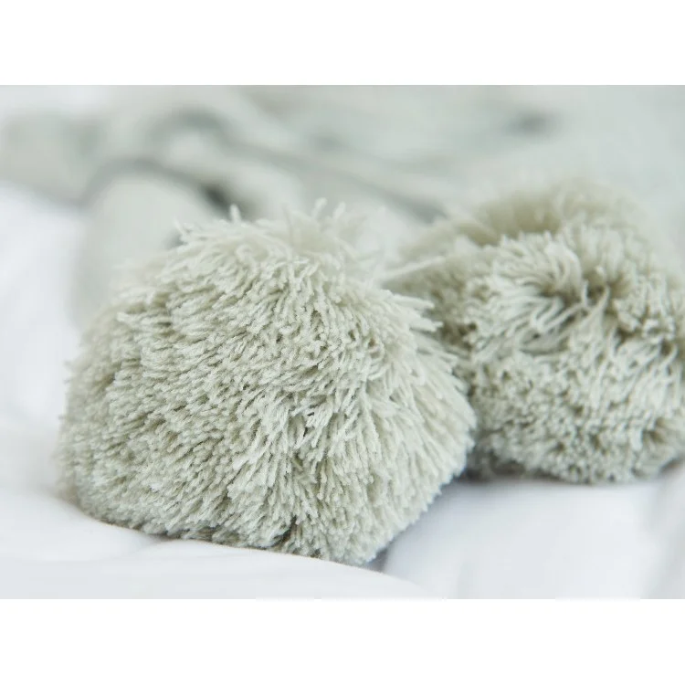 Pure Cotton Soft Baby Swaddling Knitted Blanket with Balls, Size: 100 x 105cm - Grey
