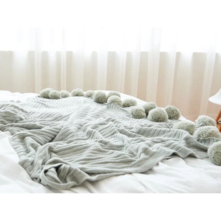 Pure Cotton Soft Baby Swaddling Knitted Blanket with Balls, Size: 100 x 105cm - Grey