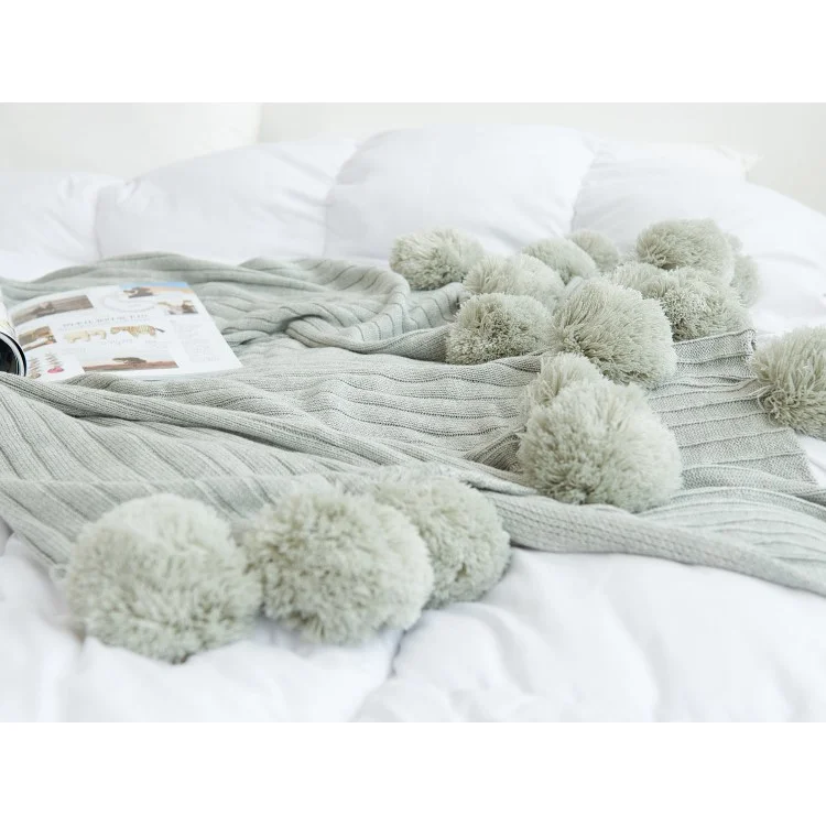 Pure Cotton Soft Baby Swaddling Knitted Blanket with Balls, Size: 100 x 105cm - Grey