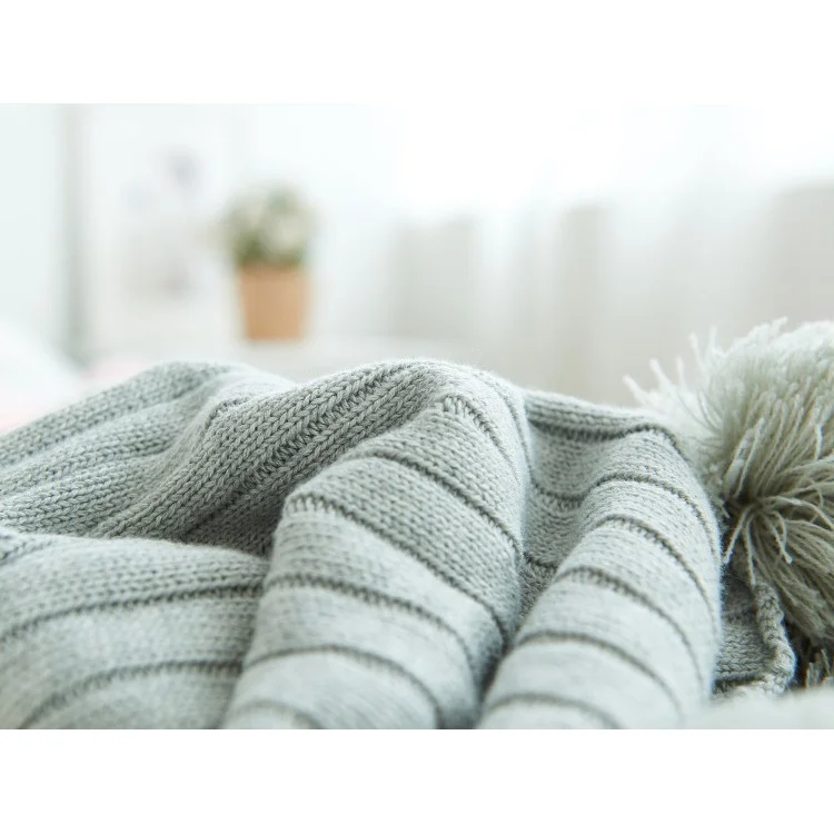 Pure Cotton Soft Baby Swaddling Knitted Blanket with Balls, Size: 100 x 105cm - Grey