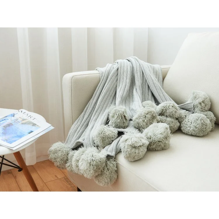 Pure Cotton Soft Baby Swaddling Knitted Blanket with Balls, Size: 100 x 105cm - Grey
