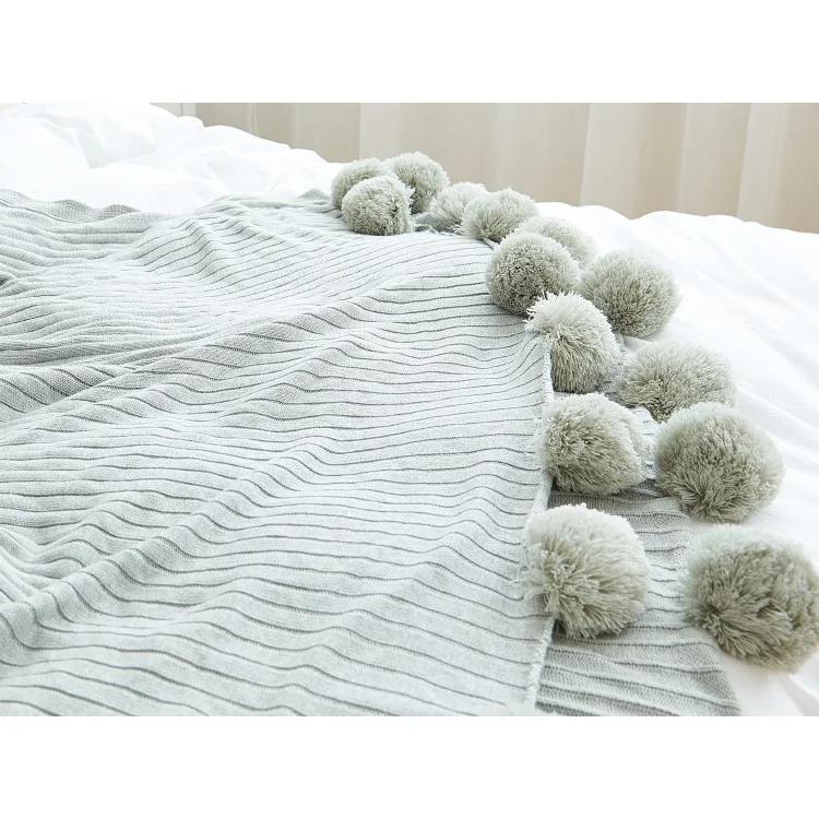 Pure Cotton Soft Baby Swaddling Knitted Blanket with Balls, Size: 100 x 105cm - Grey