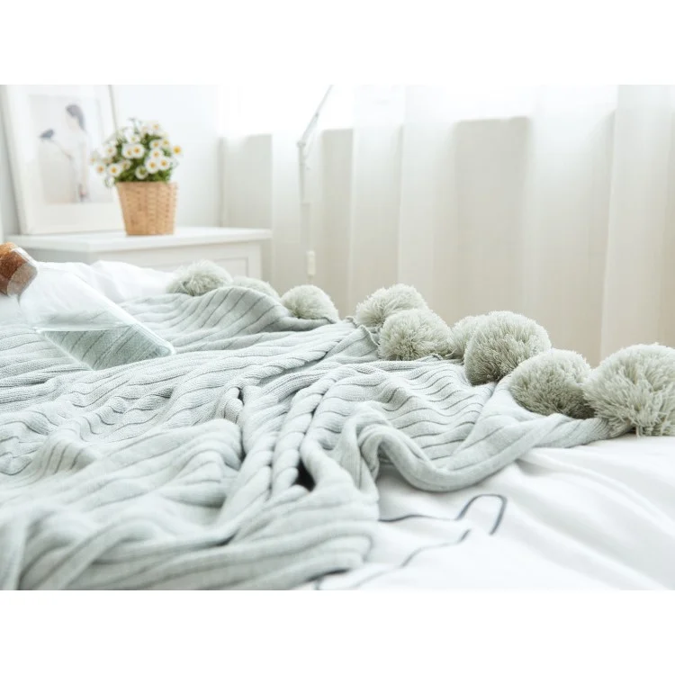 Pure Cotton Soft Baby Swaddling Knitted Blanket with Balls, Size: 100 x 105cm - Grey