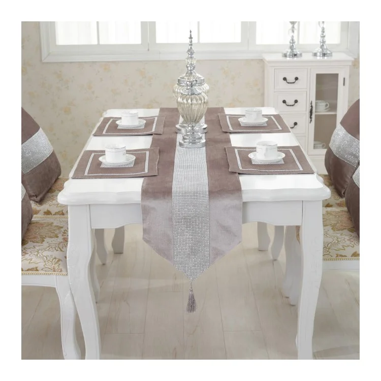 2 PCS/Set Modern Stylish Diamond Decor Polyester Fiber Dining Placemats, Size 30 x 40cm - Light Grey