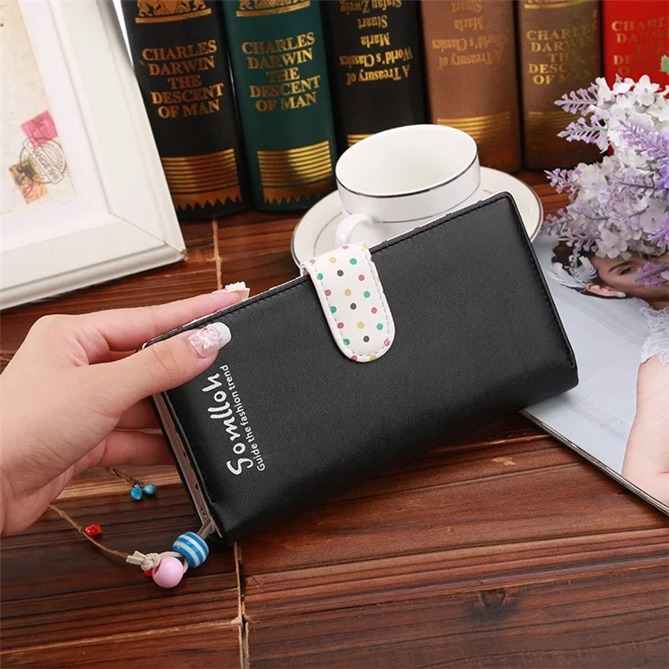 Korean Style Cute Spots Zipper PU Leather Wallet for iPhone 7 Plus, Size: 19x9x2.5cm - Black