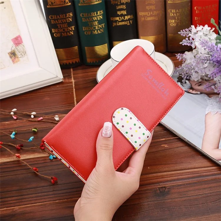 Cute Spots Korean Style Zipper PU Leather Wallet Pouch for iPhone 7 Plus, Size: 19x9x2.5cm - Red