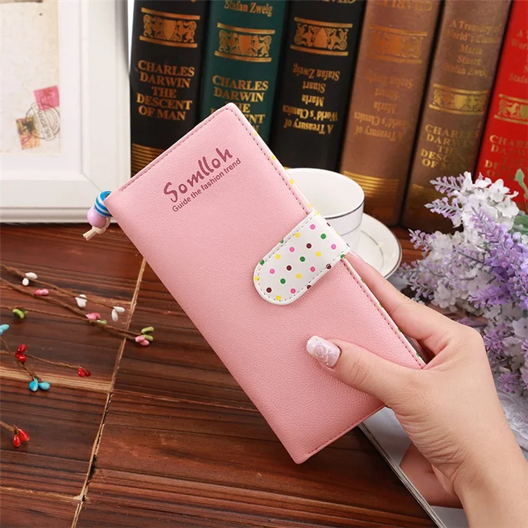 Korean Style Cute Spots PU Leather Multi-functional Zipper Wallet for iPhone 7 Plus, Size: 19x9x2.5cm - Pink