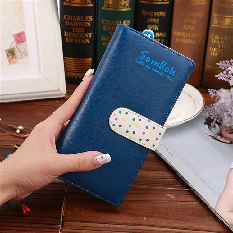 Cute Spots Korean Style Zipper PU Leather Wallet with Card Slots for iPhone 7 Plus, Size: 19x9x2.5cm - Blue