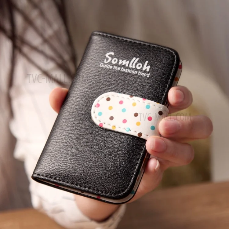 SOMLLOH Women Polka Dots PU Leather Multiple Credit Cards Holder - Black