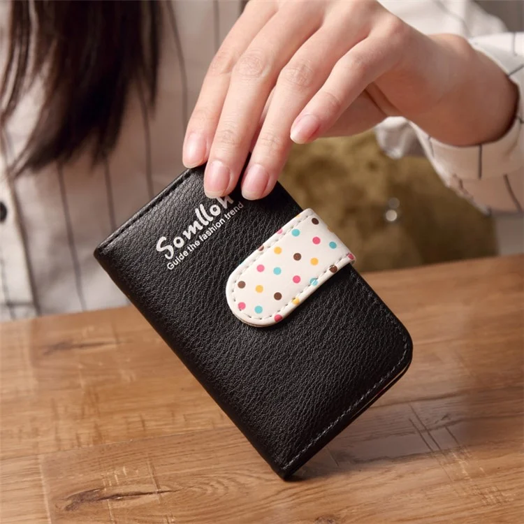 SOMLLOH Women Polka Dots PU Leather Multiple Credit Cards Holder - Black