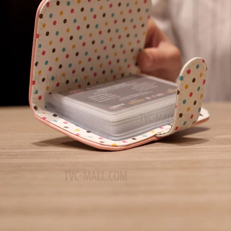 SOMLLOH Lady Polka Dots PU Leather Multiple Business Cards Holder Pocket - Pink