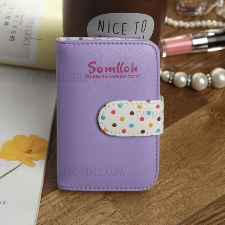 SOMLLOH Female Polka Dots PU Leather Multiple Bank Cards Holder Organizer - Purple