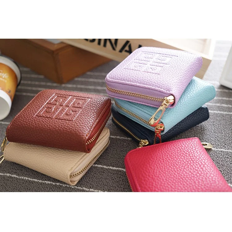 SOMLLOH Small PU Leather Zipper Wallet Credit Card Purse - Blue