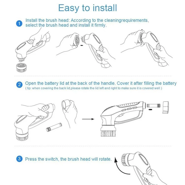 Handheld Cordless Electric Tile Scrubber Household Spin Scrubber for Bathroom and Kitchen - EU Plug