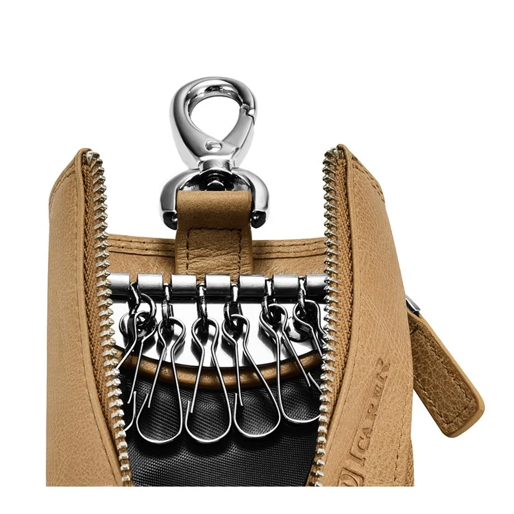 ICARER Genuine Leather Key Chain with Pocket for Men - Khaki