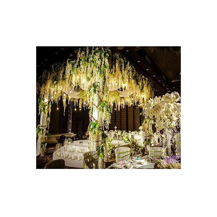 12 Pack One Set Artificial Wisteria Vine Silk Hanging Flower Wedding Festival Decor - White