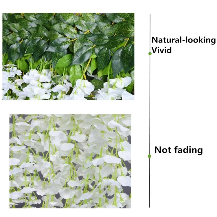 12 Pack One Set Artificial Wisteria Vine Silk Hanging Flower Wedding Festival Decor - White