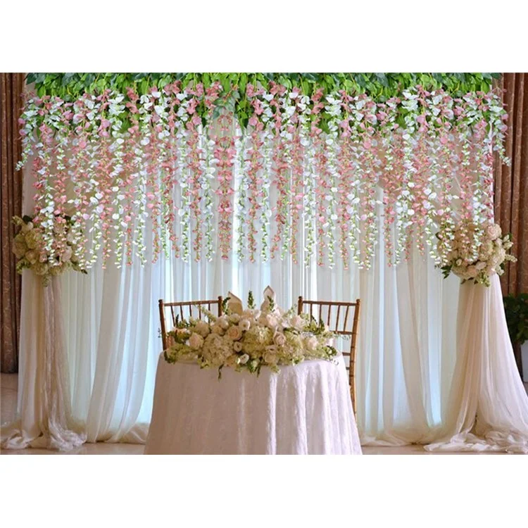12 Pack One Set Artificial Wisteria Vine Silk Hanging Flower Wedding Festival Decor - White