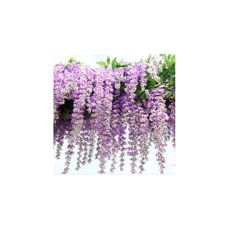 Artificial Silk Wisteria Vine Ratta Silk Hanging Flower Wedding Decor 12 Pieces - Purple