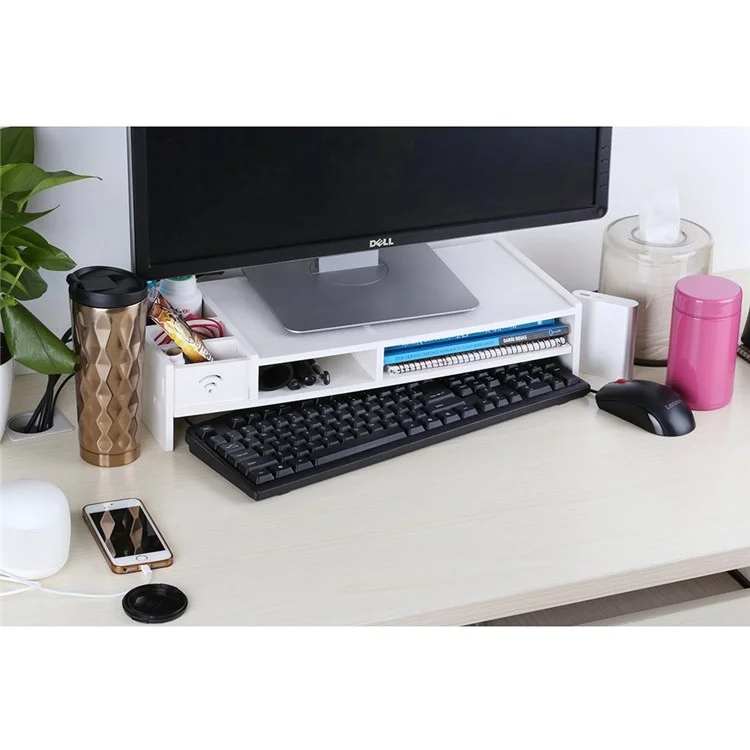 Computer Monitor Stand Desktop Organizer Rack with 5-Compartment Storage for Home and Office Supplies