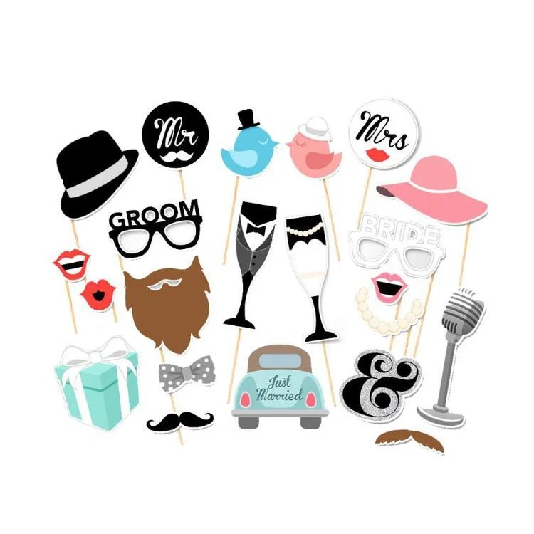 22PCS Photo Booth Props Car Wineglass Glasses DIY Kit for Wedding Birthday Christmas