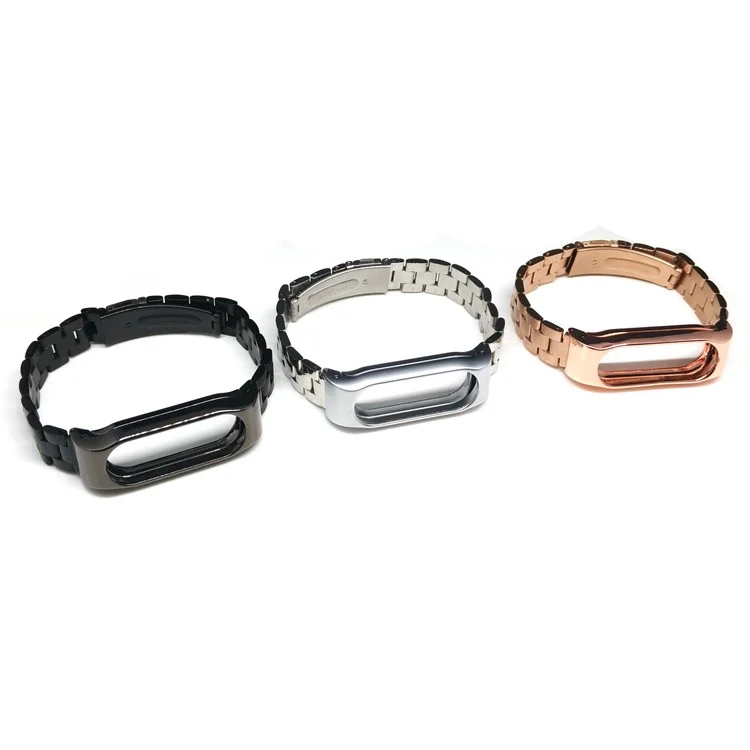 Stainless Steel Watch Band Strap Double-press Closure for Xiaomi Mi Band 2 - Black