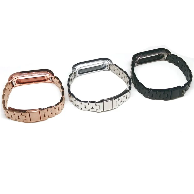 Stainless Steel Watch Band Strap Double-press Closure for Xiaomi Mi Band 2 - Black