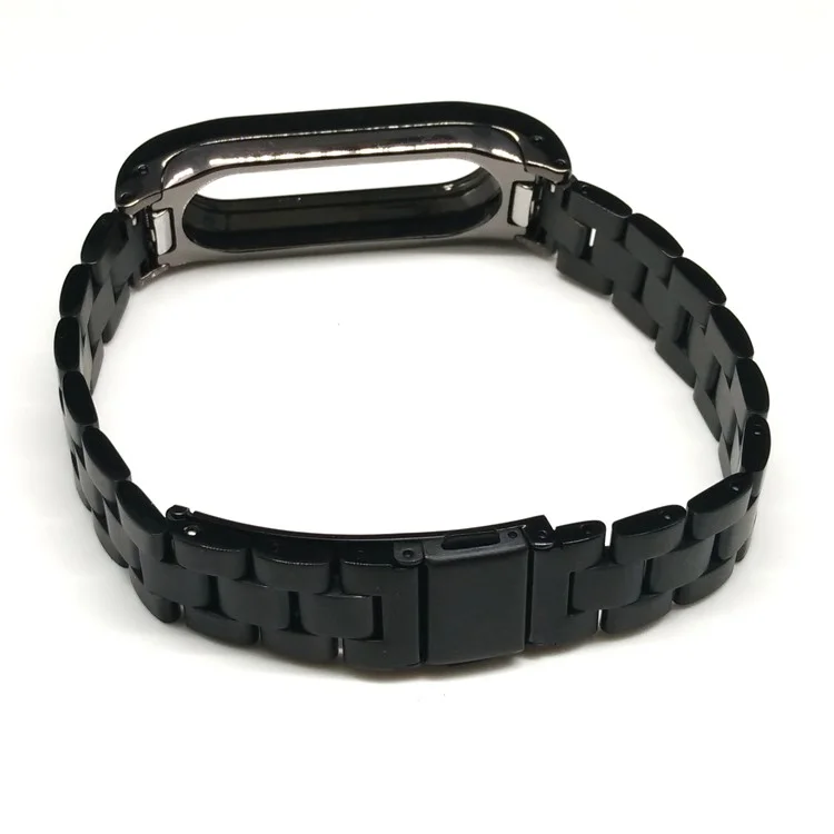 Stainless Steel Watch Band Strap Double-press Closure for Xiaomi Mi Band 2 - Black