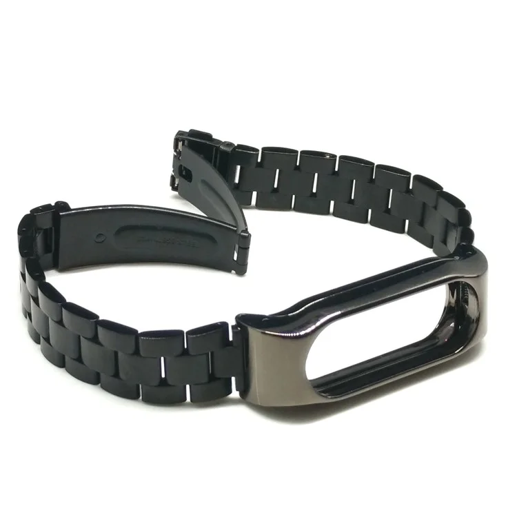 Stainless Steel Watch Band Strap Double-press Closure for Xiaomi Mi Band 2 - Black