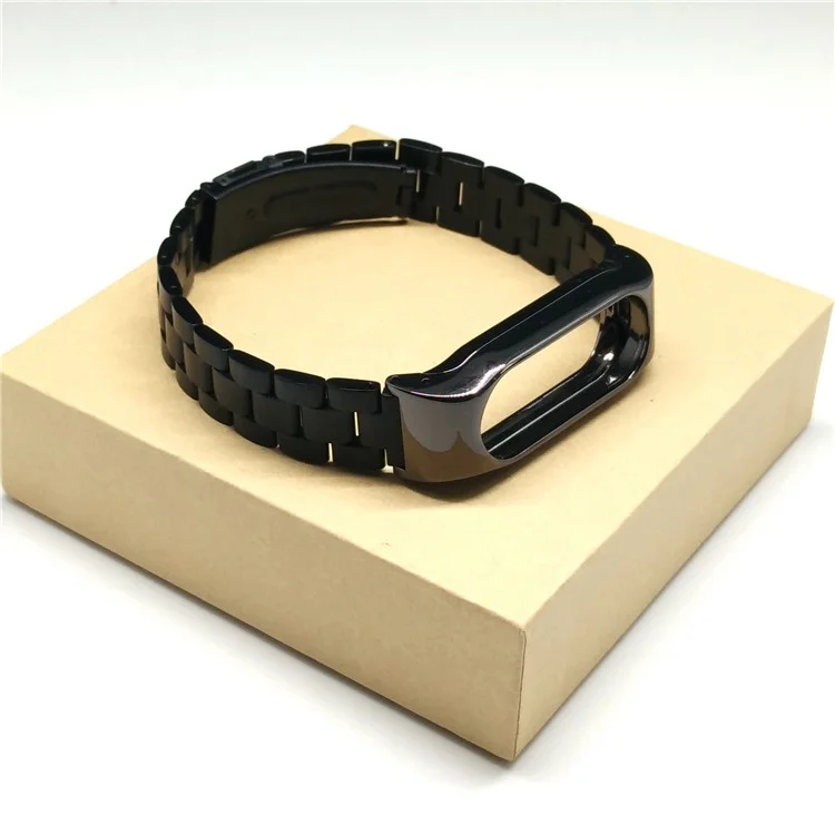 Stainless Steel Watch Band Strap Double-press Closure for Xiaomi Mi Band 2 - Black