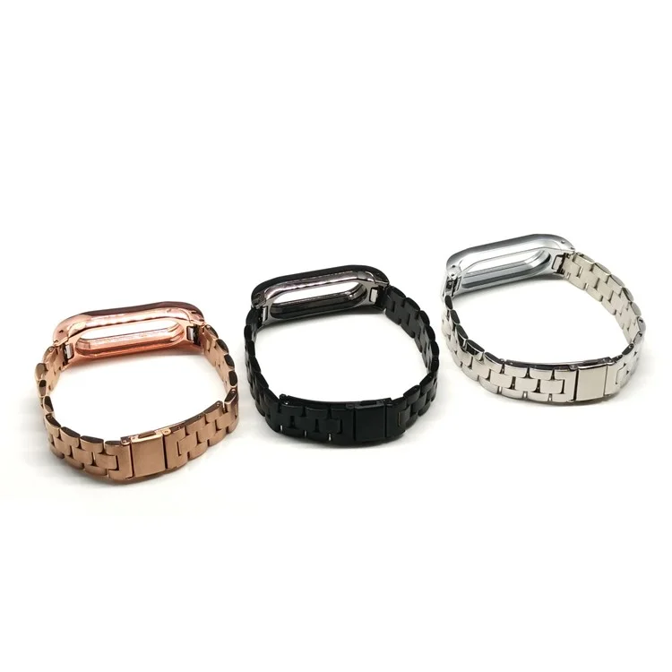 Stainless Steel Watch Band Strap Double-press Closure for Xiaomi Mi Band 2 - Black