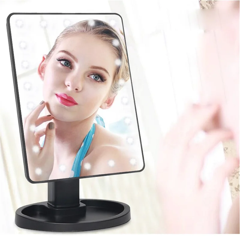 Women's Touch Control LED Cosmetic Mirror with Organizer Stand - Black